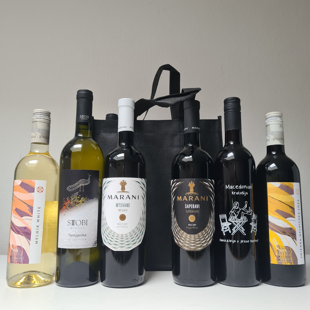 Wijnpakket gemengd : 3 flessen wit & 3 flessen rood incl. Wijntas