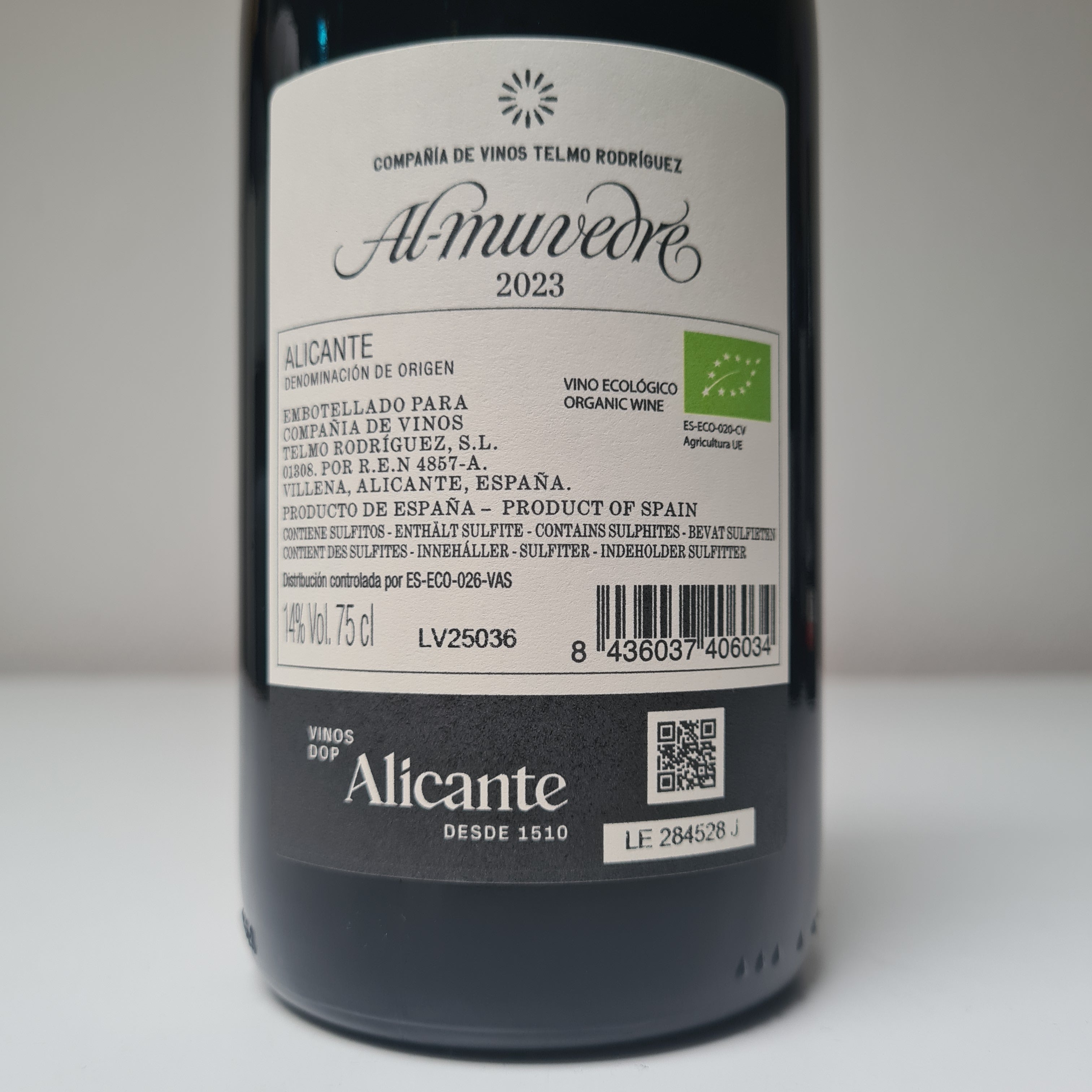 Etiket achterzijde Al Muvedre Monastell rode wijn uit Spanje