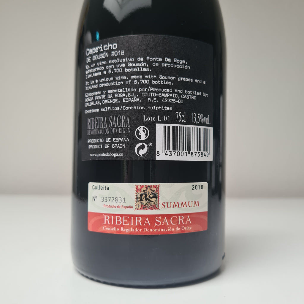 achterzijde etiket Capricho de Souson van wijnmaker Ponte da Boga 