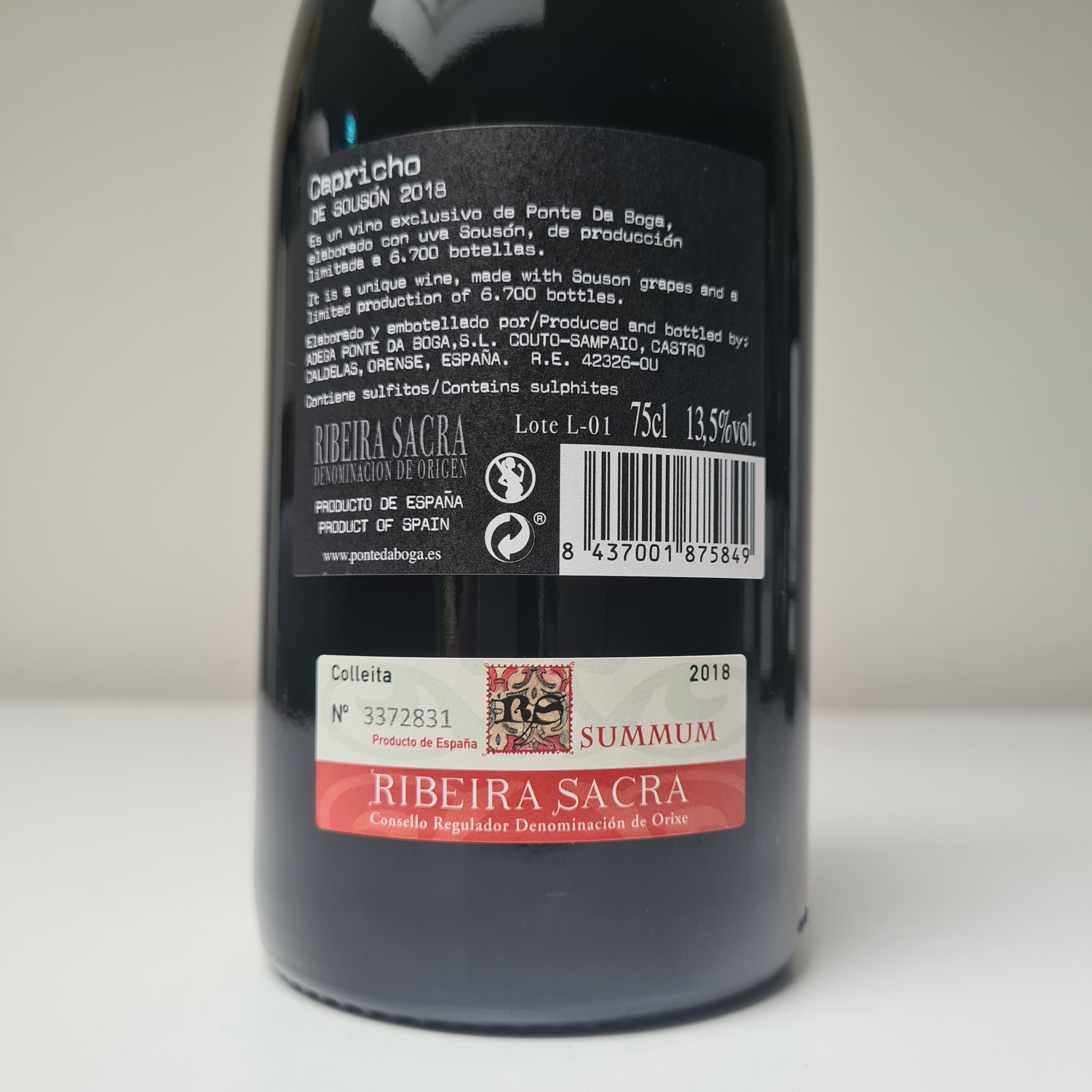 achterzijde etiket Capricho de Souson van wijnmaker Ponte da Boga 